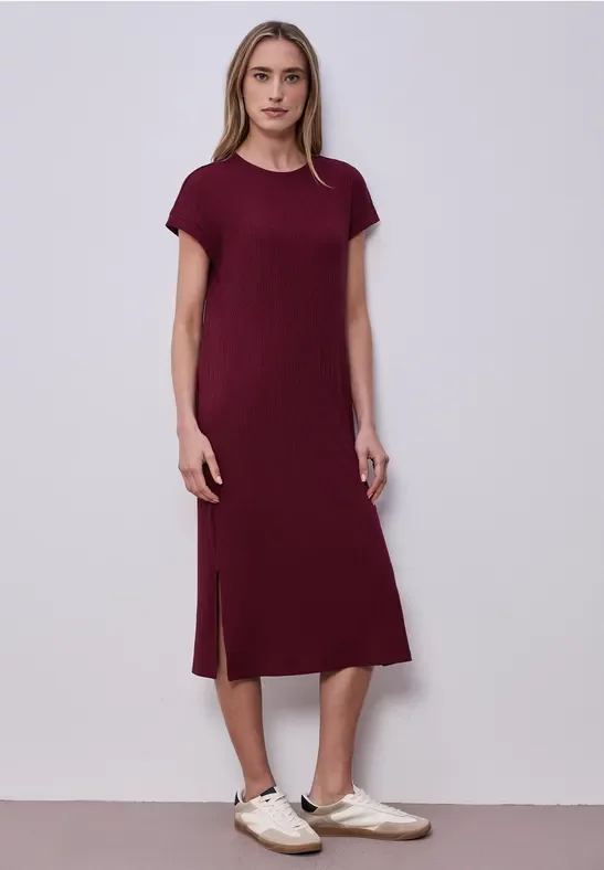 Street One Frauen Midi-Kleid aus Jersey in Rippstruktur in Rot, Gr: 40