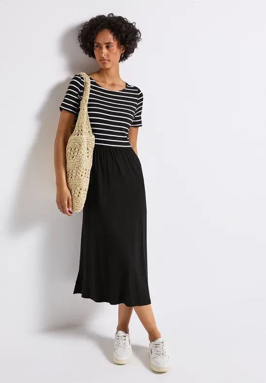 Thumbnail - Street One Frauen Gestreiftes Midi-Kleid in Schwarz, Gr: 42