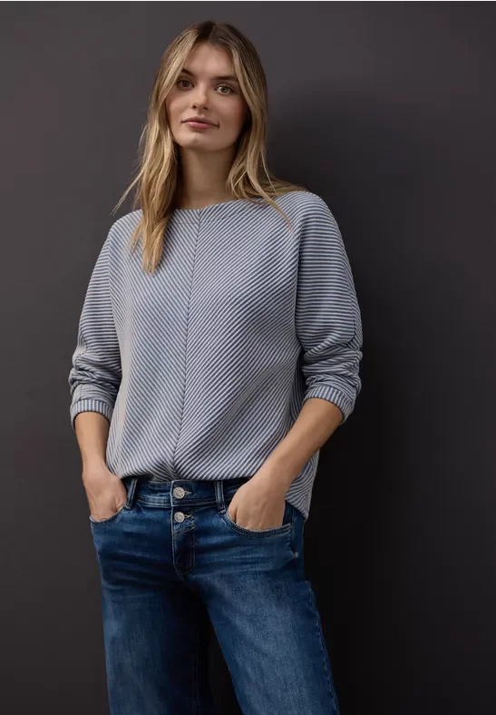 Street One Frauen Two-Tone Strukturshirt in Blau, Gr: 40