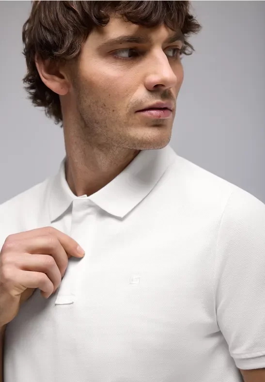 Thumbnail - Street One MEN Männer Piqué-Poloshirt mit Logo in Weiß, Gr: M