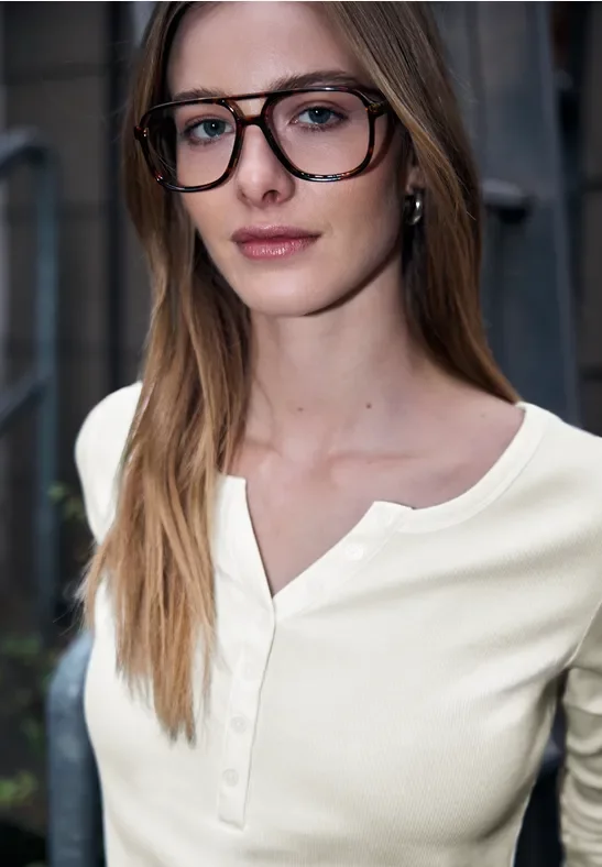 Street One Studio Frauen Rippshirt mit Knöpfen in Weiß, Gr: 36