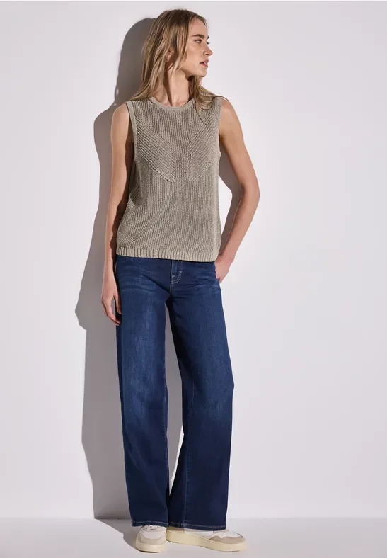 Street One Frauen Schimmerndes Stricktop in Braun, Gr: 46