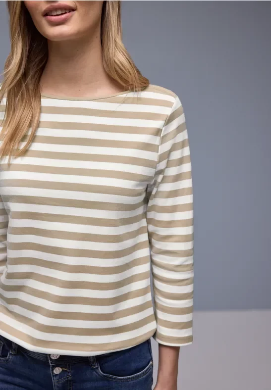 Street One Frauen Gestreiftes Shirt in Beige, Gr: 34