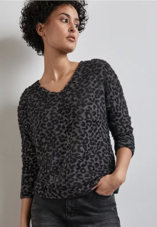 Street One Frauen Shirt mit Leo-Muster in Grau, Gr: 36