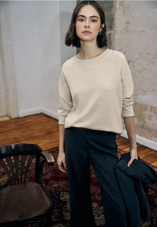 Street One Studio Frauen Softes Shirt mit Rippdetails in Beige, Gr: 42