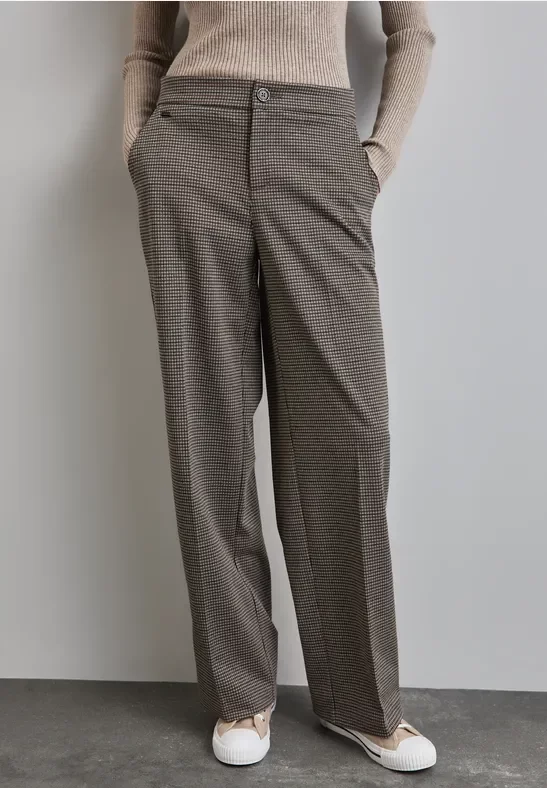 Street One Frauen Karierte Wide Leg Hose in Beige, Gr: 44
