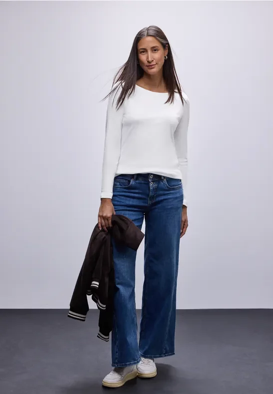 Street One Frauen Basic Langarmshirt in Weiß, Gr: 42