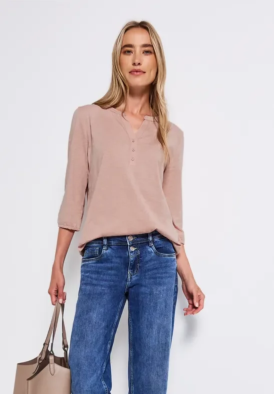 Thumbnail - Street One Frauen Split Neck Jersey-Shirt in Rosa, Gr: 36