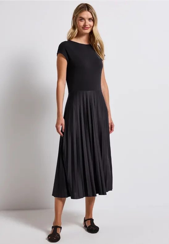 Street One Frauen Kleid mit Plissée-Rock in Schwarz, Gr: 40
