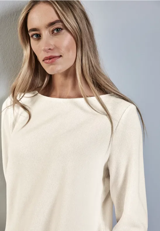 Street One Frauen Shirt mit U-Boot-Ausschnitt in Weiß, Gr: 42