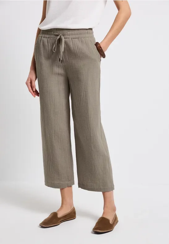 Street One Frauen Musselin Wide Leg Hose in Beige, Gr: 34