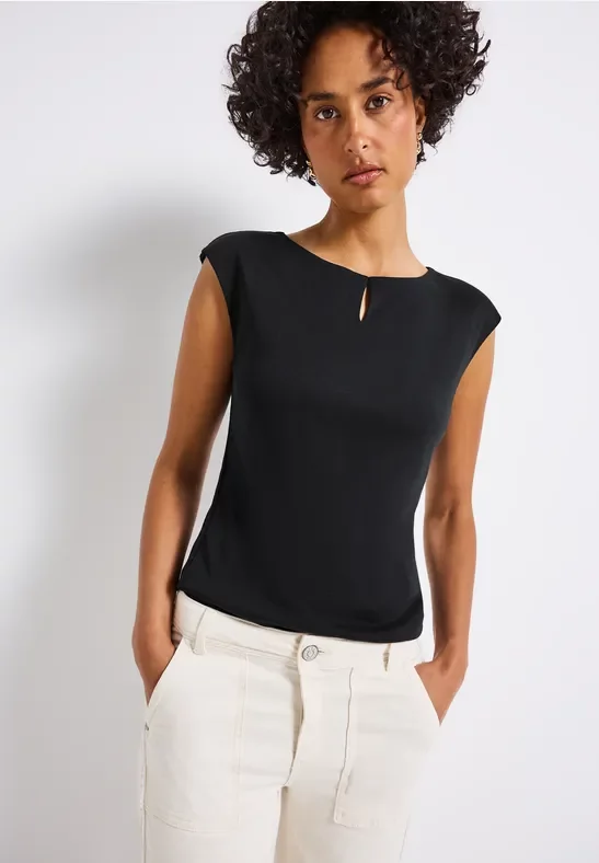 Street One Frauen Shirt mit Cut-Out in Schwarz, Gr: 44