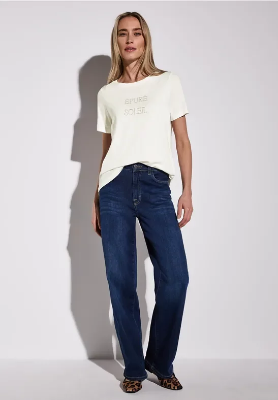 Street One Frauen T-Shirt mit Wording in Weiß, Gr: 42