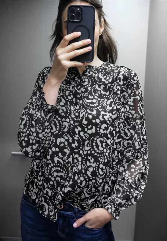 Thumbnail - Street One Studio Frauen Gemusterte Chiffon Bluse in Schwarz, Gr: 34