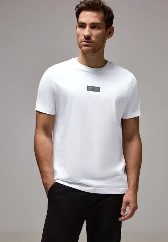 Street One MEN Männer T-Shirt mit kleinem Print in Weiß, Gr: 3XL
