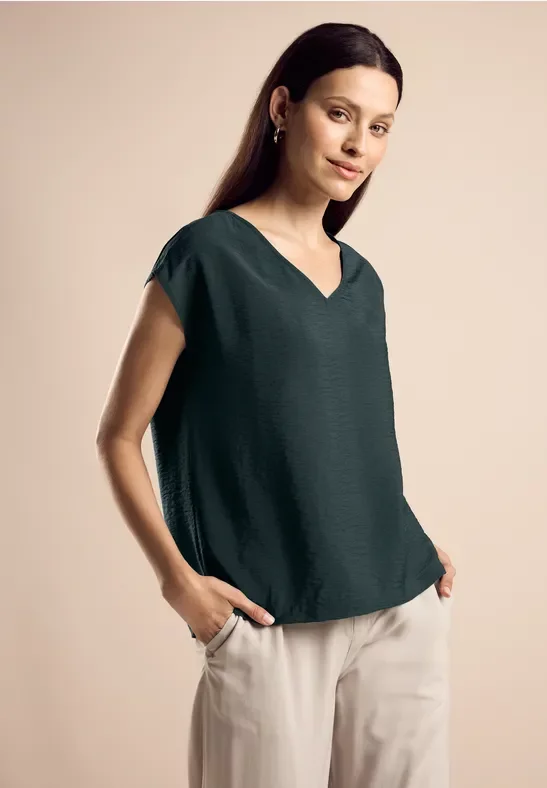 Street One Frauen T-Shirt mit V-Ausschnitt in Grün, Gr: 34