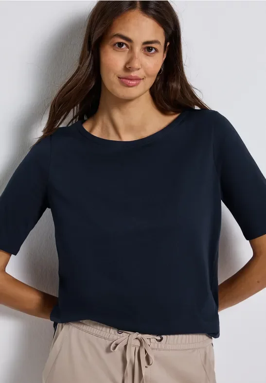 Street One Frauen Shirt mit U-Boot-Ausschnitt in Blau, Gr: 46