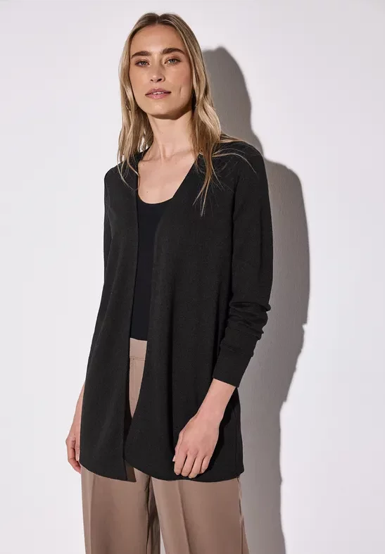 Street One Frauen Lange Strick-Look Jacke in Schwarz, Gr: 34