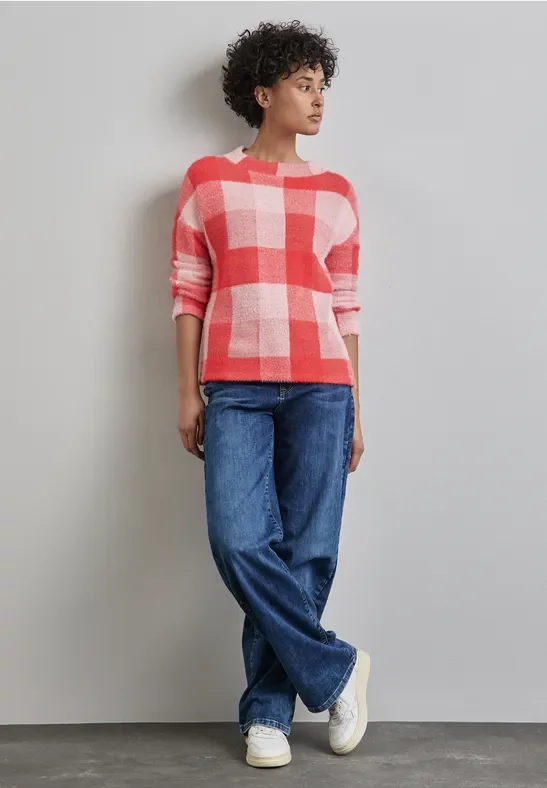 Street One Frauen Kariertes Turtleneck Shirt in Rot, Gr: 42