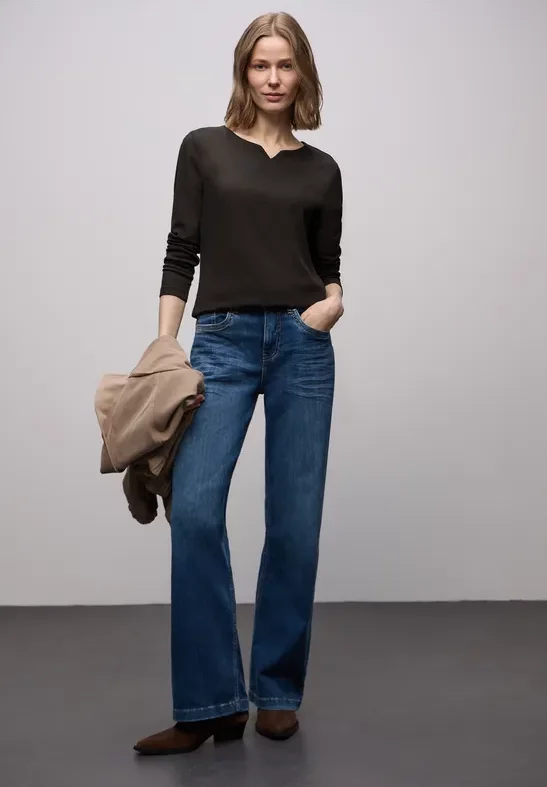 Street One Frauen Basic Shirt mit Rippstruktur in Braun, Gr: 38