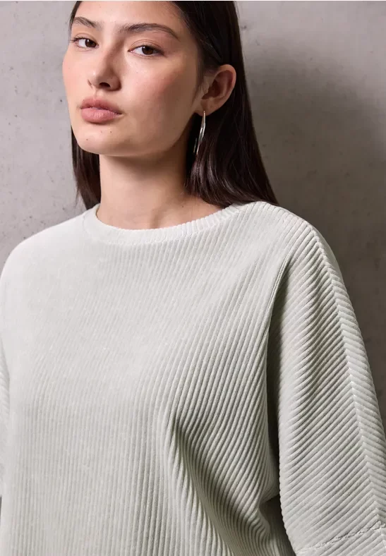 Street One Studio Frauen Cord T-Shirt in Grau, Gr: 42