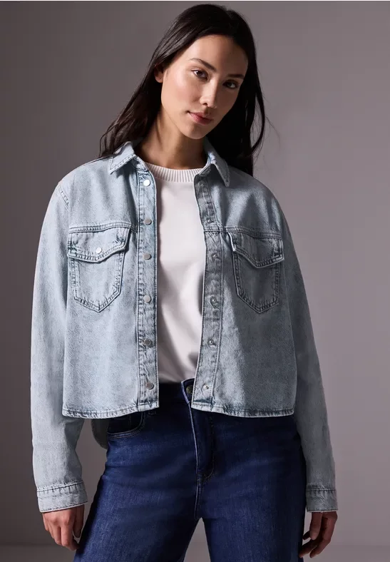 Thumbnail - Street One Studio Frauen Denim Hemdbluse in Blau, Gr: 44