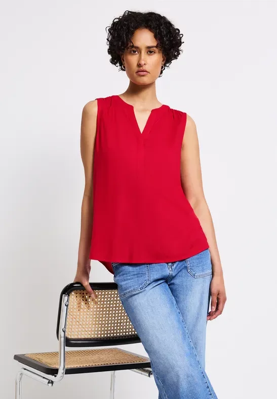 Street One Frauen Split Neck Blusentop in Rot, Gr: 46