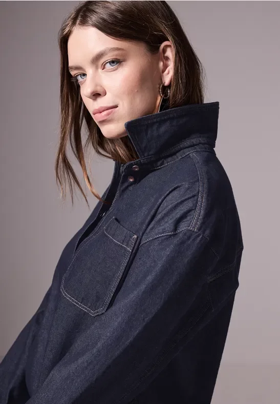 Street One Studio Frauen Kurze Jeansbluse in Blau, Gr: 46