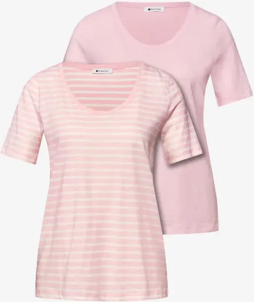 Street One Frauen T-Shirts mit rounded V-Neck im 2er-Pack in Rosa, Gr: 44