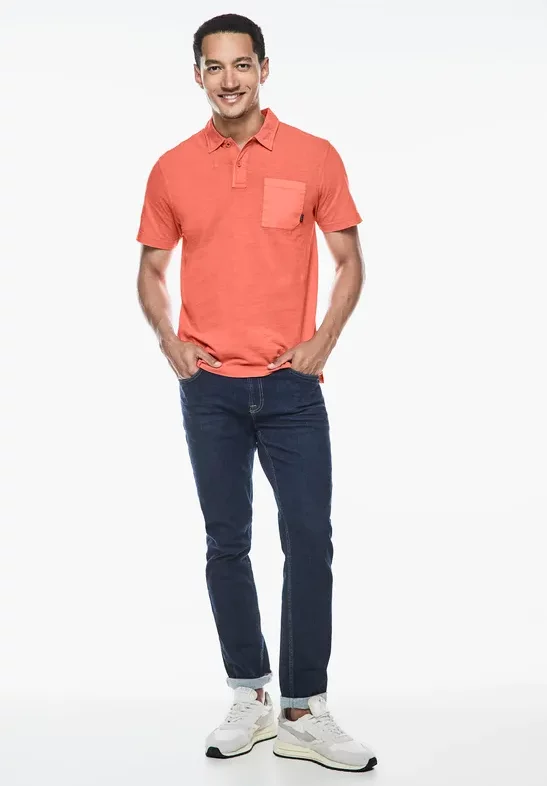 Street One MEN Männer Garmend Dye Slub Poloshirt in Pink, Gr: S