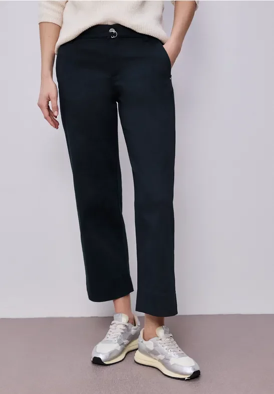 Street One Frauen Straight Leg Hose mit Gürteldetail in Blau, Gr: 36