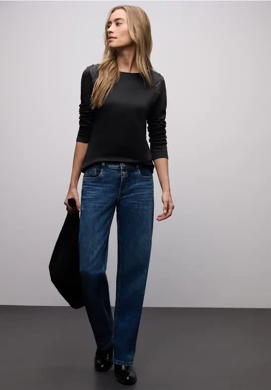 Street One Frauen Shirt mit Knopfdetails in Schwarz, Gr: 34