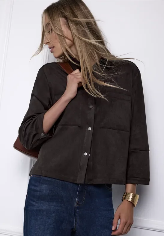 Street One Frauen Velourshemdbluse in Braun, Gr: 46