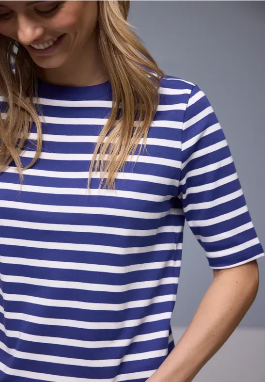 Street One Frauen Kurzarm T-Shirt mit Streifenmuster in Blau, Gr: 34