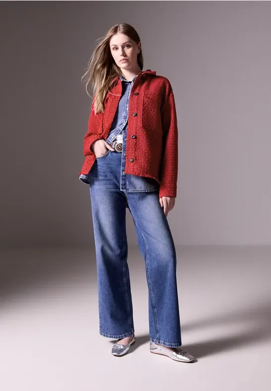 Street One Studio Frauen Bouclé-Overshirt in Rot, Gr: 46