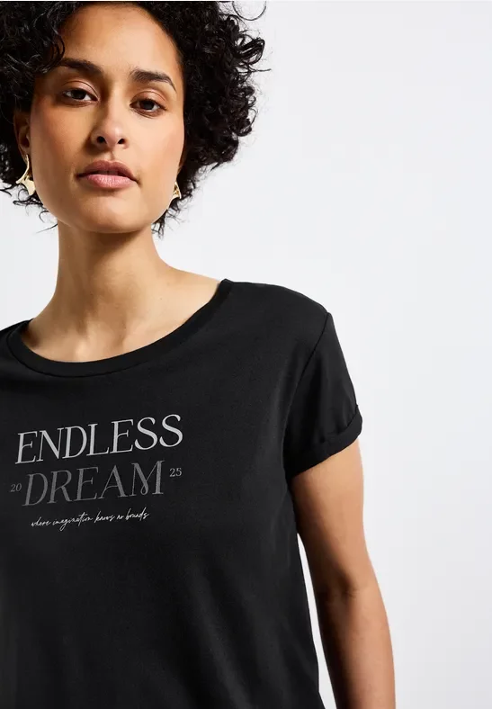 Thumbnail - Street One Frauen T-Shirt mit Wording in Schwarz, Gr: 34