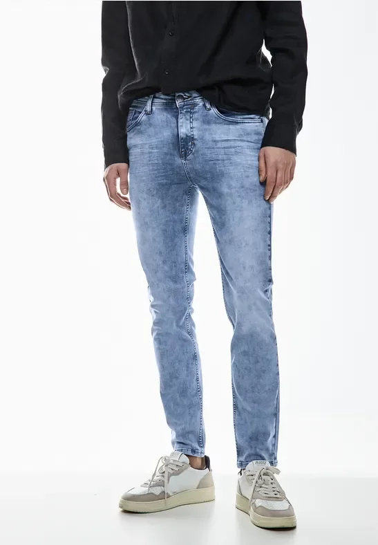 Street One MEN Männer Slim Fit bleached Jeans in Blau, Gr: 38