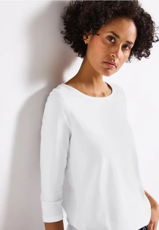 Street One Frauen Shirt mit U-Boot-Ausschnitt in Weiß, Gr: 36