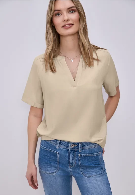 Street One Frauen Kurzarm Bluse mit Turn-Up in Beige, Gr: 36