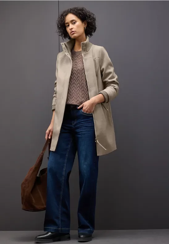 Street One Frauen Mantel mit Strickdetails in Beige, Gr: 36