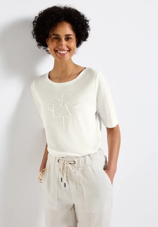 Thumbnail - Street One Frauen T-Shirt mit Folien-Wording in Weiß, Gr: 40