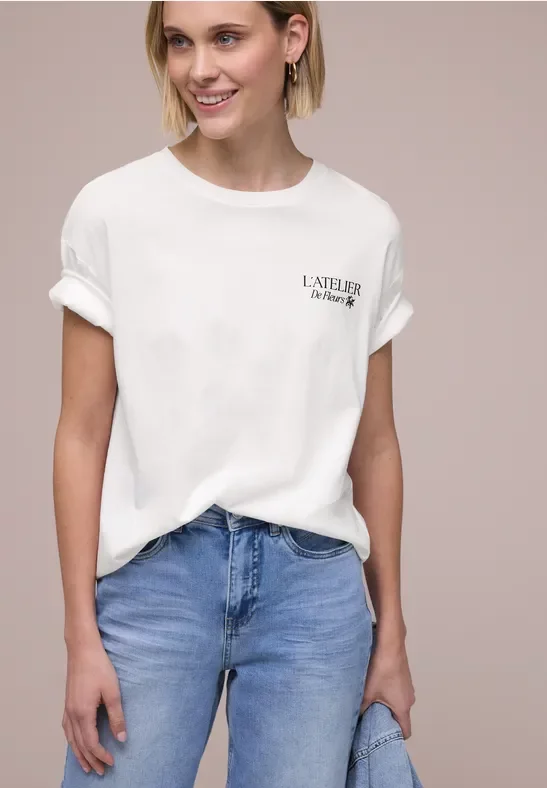 Street One Frauen T-Shirt mit Rundhals und Backprint in Weiß, Gr: 36