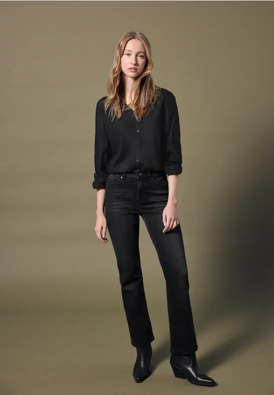 Street One Studio Frauen V-Neck Bluse mit Knöpfen in Schwarz, Gr: 40