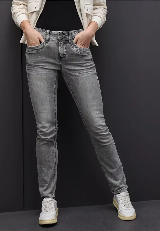 Street One Frauen Casual Fit Jeans in Grau, Gr: 28