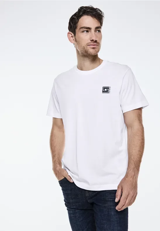 Street One MEN Männer T-Shirt mit Chestartwork in Weiß, Gr: XXL