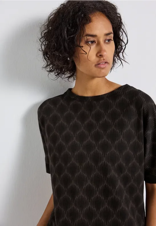 Street One Frauen Batwing Print-Shirt in Schwarz, Gr: 34