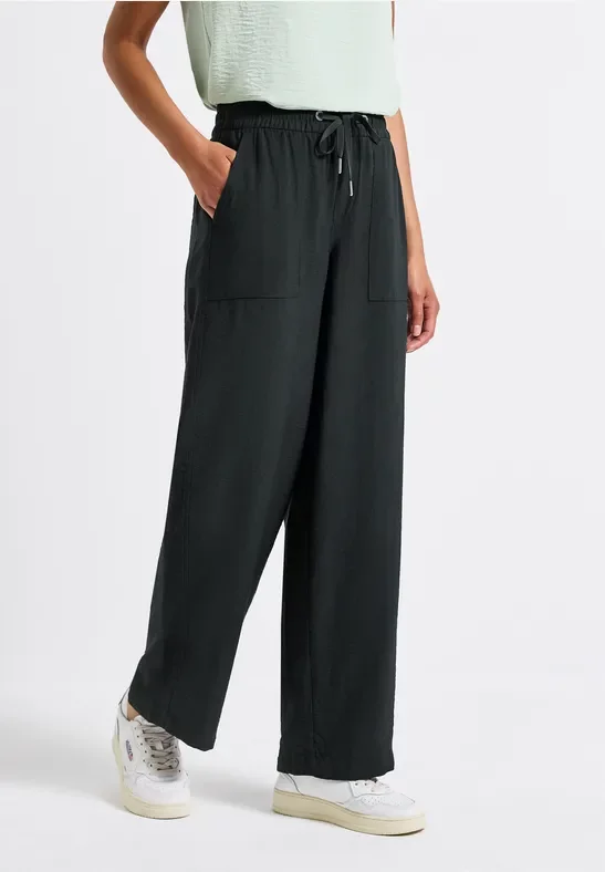 Street One Frauen Wide Leg Crepe Hose in Grün, Gr: 40