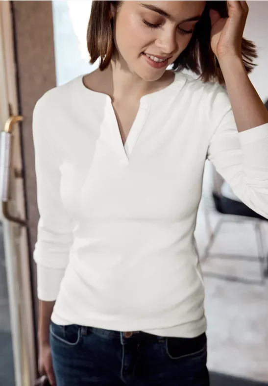 Street One Studio Frauen Rippstrukturshirt in Weiß, Gr: 34