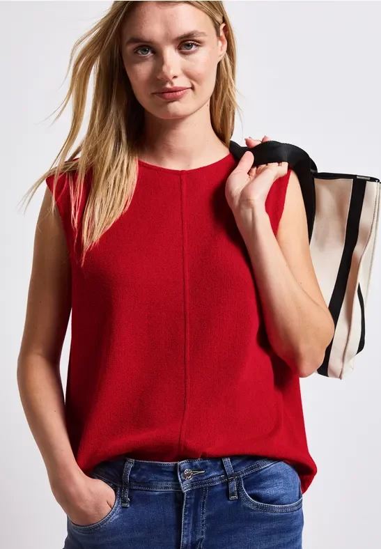 Street One Frauen Top im Strick-Look in Rot, Gr: 42