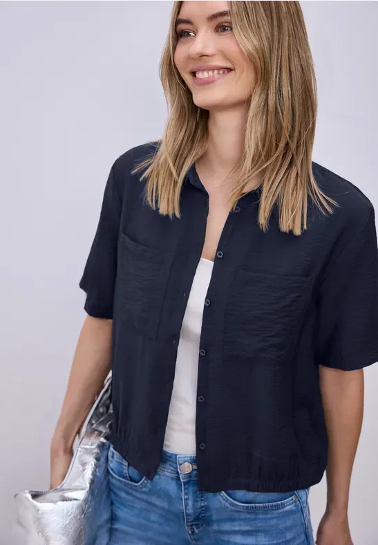 Street One Frauen Kurzarm Bluse mit Elastiksaum in Blau, Gr: 40